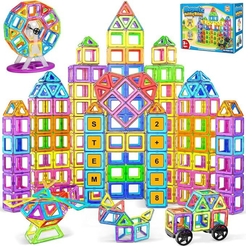 WOOBLO Magnetic Building Blocks for Children, 136 Pieces Magnetic Game Magnetic Building Blocks Construction Set, Easter Gifts Children, Montessori Toy from 3 Years, Creative Learning Toy Gift for Boys and Girls