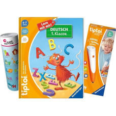 „tiptoi Ravensburger“ rinkinys: „Vokiečių kalba 1 klasė“ („Mano mokymosi žaidimų nuotykis“) + 00110 rašiklis su ABC plakatu, mokomasis žaislas vaikams