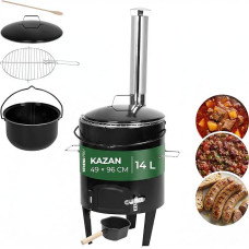 STREND PRO „Goulash Cannon“ 14 litrų komplektas | Emaliuotas guliašo katilas „Kazan Kazan Gulyas“ | Lauko guliašo viryklė, skirta kūrenti malkomis | Komplekte yra nerūdijančio plieno židinys, grotelės, samčias ir virimo šaukštas
