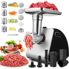 COOCHEER 2000W 2 in 1 electric mincer/vegetable cutter | Multifunktionale Fleischmaschine mit 3 Edelstahl-Lochscheiben, 4 Klingen, Wurstfüller und Keksaufsatz für Hausgebrauch