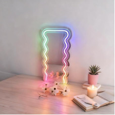 „Rainbow Mirror“ RGB neono ženklas-veidrodis – vestuvių ir namų dekoro sieninis meno kūrinys su apšvietimu, skirtas miegamajam, svetainei ir vakarėlių dekoracijoms