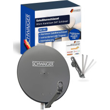 SCHWAIGER Satellite Dish I Diameter 80 cm Aluminium Offset Antenna in Anthracite I Multifeed Suitable and Weatherproof I SAT Bowl with LNB Support Arm & Mast Bracket I Maximum Receiving Power 38.5 dB