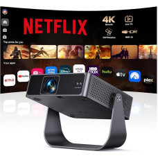 Išmanusis projektorius, suderinamas su „Netflix“ / tiesioginėmis TV transliacijomis / pasukamas 330°: 4K mini projektorius su automatiniu fokusavimu / 6D trapečių korekcija, 4K mini projektorius, 1080p „Full HD“, „Wi-Fi 6“ ir „Bluetooth“, namų kino sistem