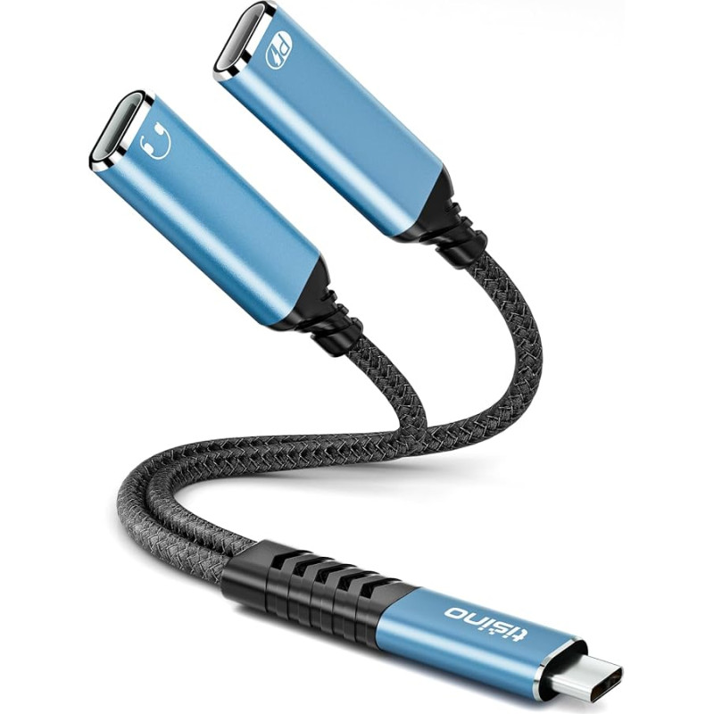„Tisino“ USB-C skirstytuvas 1 į 2, dvigubas USB-C jungiklis, 384 kHz/32 bitai | USB-C ausinių adapteris ir įkroviklis, skirtas „iPhone 16“/„15“ serijos telefonams, „iPad“ ir „Galaxy S24“, 60 W PD greitasis įkrovimas, muzikos ir telefono funkcijos