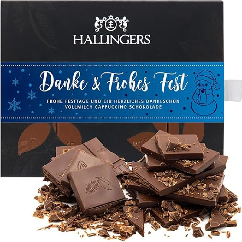 Hallingers Danke & Frohes Fest - Full Milk Fine Chocolate with Cappuccino - Handmade, Alcohol-free (Box) - Easter Gifts Easter Basket Easter Eggs & Easter Decoration | Congratulations Thank You