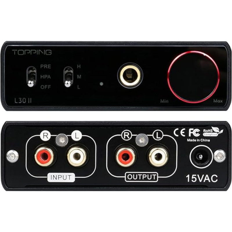 AOSHIDA Topping L30 II NFCA Headphone Amplifier RCA Input PRE/RCA/HPA Output 560mWx2 Home Desktop HiFi Headphones Preamp (Black)