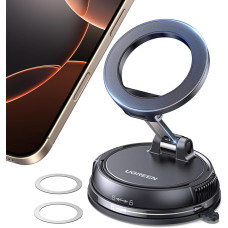 „UGREEN“ „Magsafe“ mobiliojo telefono laikiklis automobiliui su vakuumine siurbtuvine taurele ir „Nano Gel“ pagalvėle | Stipri N55 20N magnetinė jėga, stabilus tvirtinimas, su metaliniu žiedu, pagamintas iš ABS ir aliuminio, montavimas be įrankių, valdyma