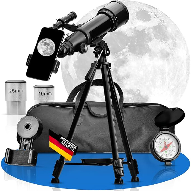 ASTRADA Telescope [70/400] with Tripod & Mobile Phone Holder - Astronomical Telescope for Children & Adults - Includes Lenses, Compass & Carry Bag