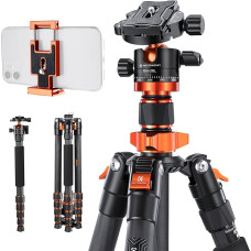 „K&F Concept“ fotoaparato trikojis | Kompaktiškas fotoaparato ir mobiliojo telefono trikojis su monopodžiu, 1/4 colio sriegis, 360° rutulinė galvutė, skirta veidrodiniams fotoaparatams O255C4+BH-28L