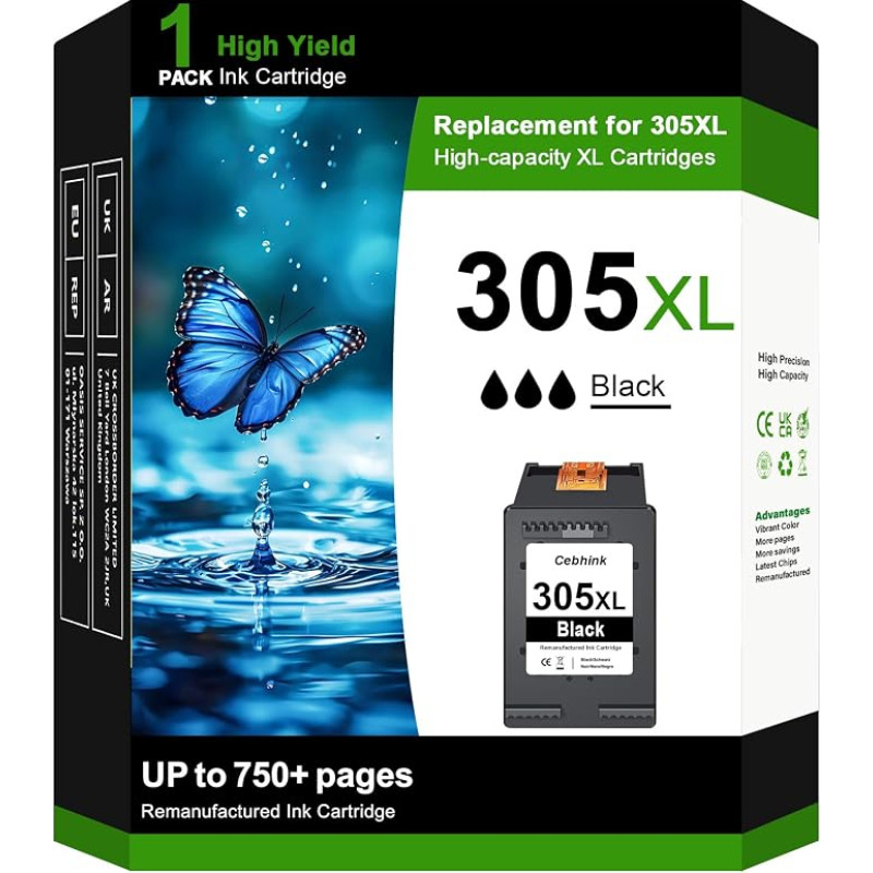 305 XL rašalo kasetė, suderinama su „HP 305 Black“, 1 vnt. pakuotė
