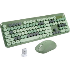 „LAMA“ belaidžių klaviatūrų ir pelės rinkinys, 2,4 GHz pilno dydžio USB kompiuterio klaviatūros ir pelės rinkinys su skaitmeniniu klavišynu, USB imtuvu, retro stiliaus apvaliais klavišais, JAV klaviatūros išdėstymu, skirtas „Windows“ kompiuteriams ir neši