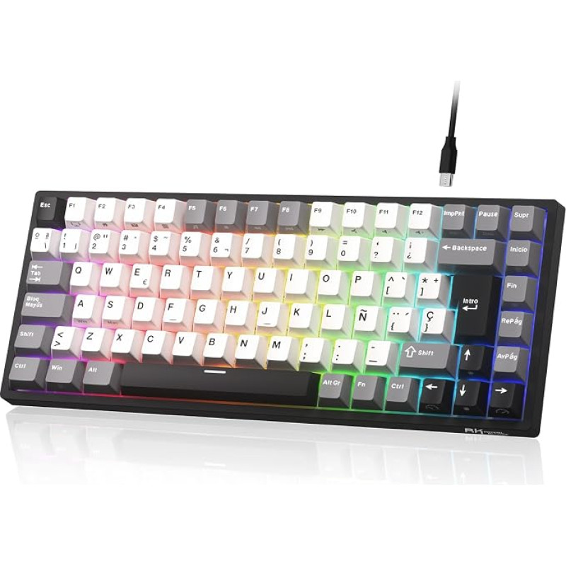 RK ROYAL KLUDGE RK84-ES Verkabelung, 75 % TKL, RGB Hot-Swappable, mechanische Gaming-Tastatur, QWERTY Spanisch