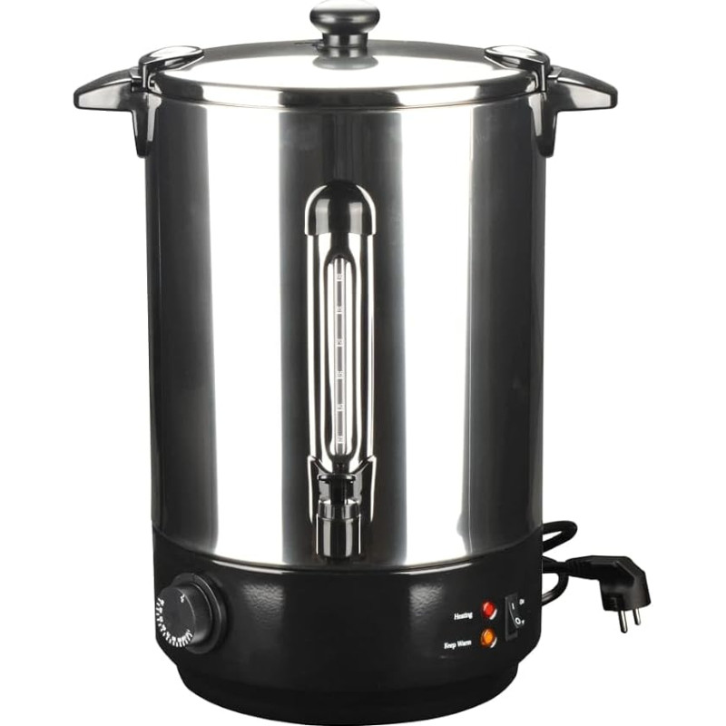 15 l talpos karšto vyno virimo aparatas iš nerūdijančio plieno, 2500 W – karštų gėrimų pilstymo aparatas su čiaupu, temperatūros reguliatorius 30–110 °C, apsauga nuo veikimo be skysčio, skirta kavai, arbatai ir karštam vynui