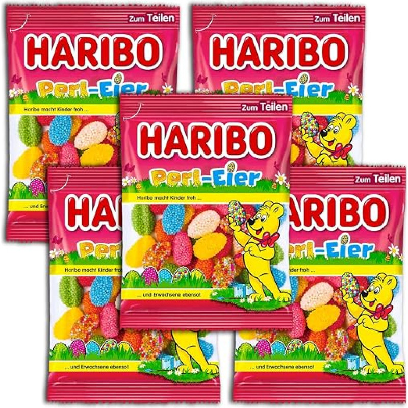 Haribo Pearl Eggs Jelly - 5 x 200g Bags - Fruity Jelly Eggs with Fine Sugar Pearls - Colourful Sweet to Share & Give as a Gift