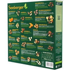 „Seeberger“ Advento kalendorius 2023–24 m. Įvairūs užkandžiai: natūralūs, saldūs, sūrūs, šokoladiniai – traškūs riešutai, riešutų ir vaisių mišiniai bei šokoladu apvilkti migdolai – riboto tiražo