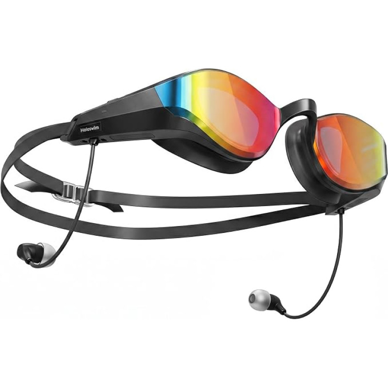 SollaWave AI Music Smart Swimming Goggles with Built-in Swimming Headphones, Real Time Voice Feedback + MP3 Player, 9-Axis Motion Sensor, IP68 Waterproof Headphones for Swimming App & AI Analysis