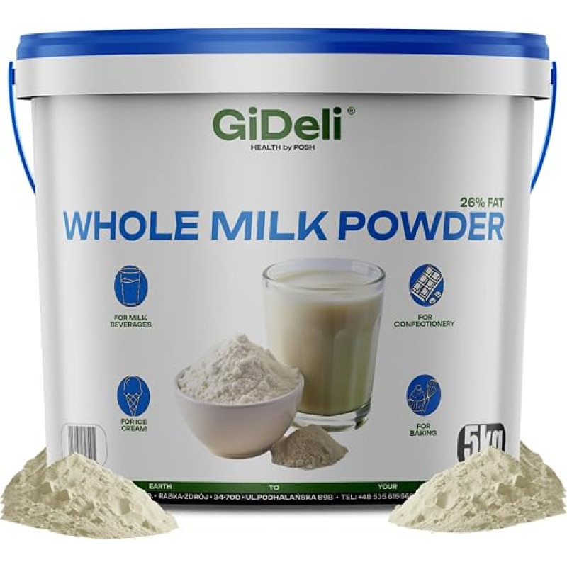 „GiDeli“ nenugriebto pieno milteliai, 26 % riebalų, purškimo būdu išdžiovinti, 5 kg kibiras