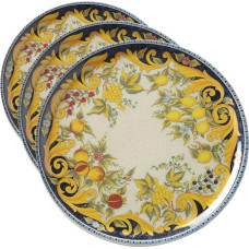 HENDI Porcelain Pizza Plate, Baroque Design, Dishwasher and Microwave Safe, Diameter 310 mm, Yellow/Black (Pack of 3)