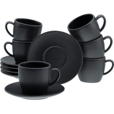 CreaTable, 33043 Series Soft Touch Black, 12-Piece Crockery Set for 6 People, Cappuccino Set Made of Stoneware, Dishwasher and Microwave Safe, Made in Europe