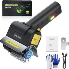 Elektrinė grilio šepetėlė, tvirta, belaidė grilio šepetėlė su nerūdijančio plieno šeriais, 2000 mAh įkraunama baterija, 1100 aps/min, motorizuotas grilio valymo įrenginys, skirtas grotelėms, grilio plokštėms ir rūkymo krosnelėms