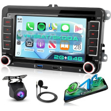 „Hodozzy“ 2G + 64G „Android“ automobilių radijas, skirtas „VW Golf 5“, „6 Polo“, „T5 Passat“, „Jetta“, „Beetle“, „Touran“, „Tiguan“, „Seat“ ir „Skoda“ automobiliams su „CarPlay“ ir „Android Auto“, 7 colių jutiklinis ekranas, 2 DIN, su navigacija, „Bluetoo
