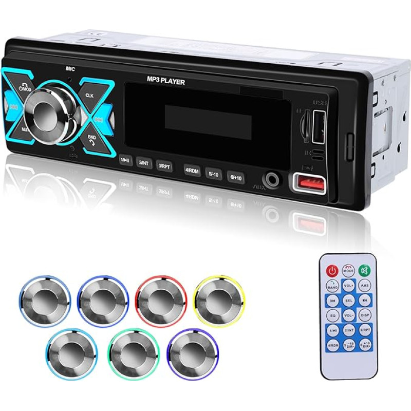 NHOPEEW 1 DIN Car Radio with Double Bluetooth - Radio Receiver Support FM EQ 7 Colour Backlight - U Disk/AUX in/TF Card Playing / MP3 / WMA / WAV / FLAC