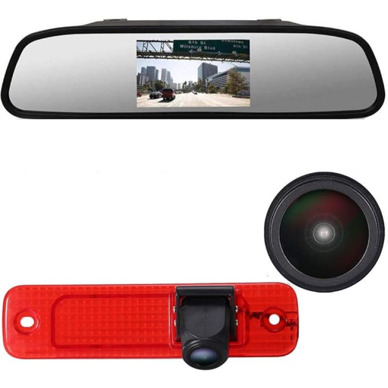 Car Night Vision Reversing System in 3rd Brake Light Reversing Camera + 4.3 Inch Rear View Mirror Monitor for Ford Transit Rear Door Transporter Van 3/Ford Transit MK7 Tourneo/Furgon MK4