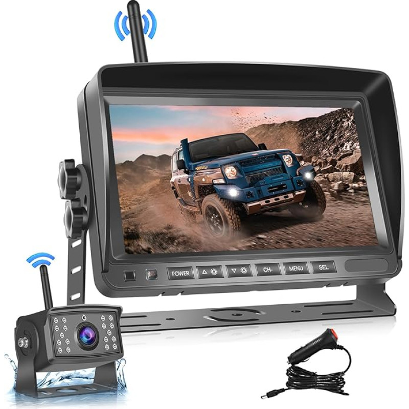 Hodozzy Digital Wireless Reversing Camera 7 Inch IPS Screen Monitor Set AHD Reversing Camera Waterproof Night Vision Video Recording Wireless Car Reversing Camera 12V-30V for Truck/Trailer/Motorhome