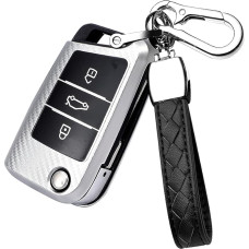 HIBEYO Smart Car Key Case for VW Golf 7 MK4 MK6 Polo Jetta Skoda Karoq Superb Seat Ibiza Leon Key Shell Remote Control Cover Protective Case Key Box Key Fob TPU Silver