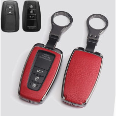 HIBEYO Car Key Case for Toyota Cover Leather Protective Case with Key Fob Key Case for Toyota Corolla RAV4 CH-R Prius Yaris Key Ring Remote Control Key Box Black Red