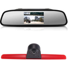 12 mm Lens CMOS Reversing Camera + 4.3 Inch Car Rear View Mirror Brake Light Car Roof Reversing Camera for VW T5 Bus Transporter Multivan Caravelle