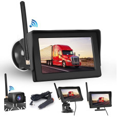 Hodozzy Wireless Digital Reversing Camera Set with 4.3 Inch IPS Screen Monitor and AHD Camera Night Vision Waterproof IP68 Backup Reversing Camera, Wireless Parking Aid 12 V for Car, Truck, Car