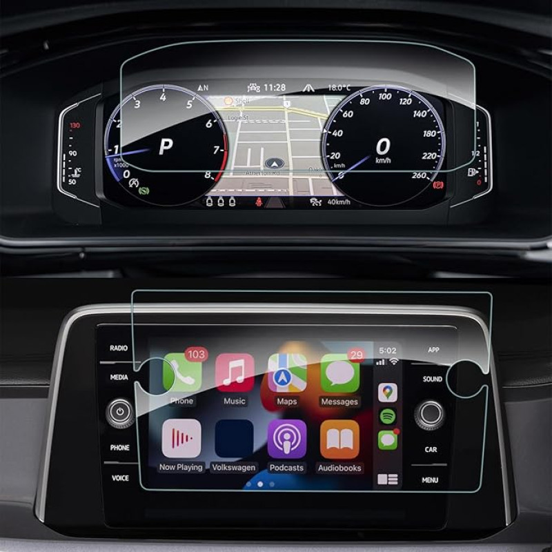 SHAOHAO [ Pack of 2 Compatible with VW Troc Tiguan2 Passat Touran2 Tcross Golf (8 Inch Navigation Screen + Instrument Screen) Complete Set of Screen Protectors Tempered Glass Film Accessories