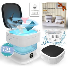 Camping Washing Machine, 12 L, 2 kg, 2 in 1 Foldable Travel Washing Machine, Deep Cleaning of Underwear, Baby Clothes, Socks, Towels, Portable Washing Machine for Hotel, Apartments, RV, Blue