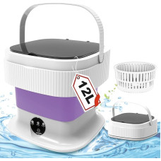 Portable Washing Machine, 12 L 2-in-1 Capacity Bucket Washing Machine and Laundry Spinner, Foldable, Mobile Small Washing Machine for Camp, Caravan, Apartment House, Socks, Underwear, Baby Clothes