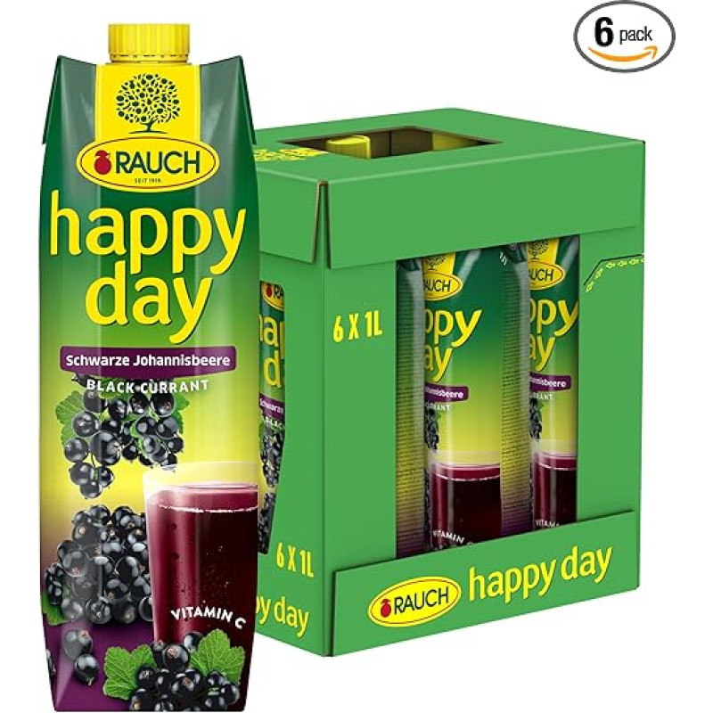 Rauch Happy Day Juodųjų serbentų skonis, aromatas, daug vitamino C ir kitų vertingų maistinių medžiagų 6 x 1 litras Tetra Prism