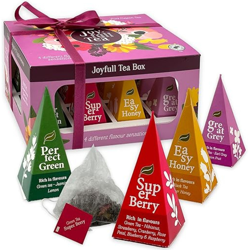 Tea Gift in Gift Box, Collection of Selected Black Tea & Green Tea, Tea Gift Pack with a Selection of Finest Black Teas & Green Teas (12 x 2g = 24g, Joyfull Tea Box)