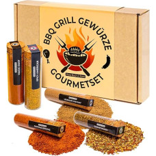 Premium Barbecue Spice Set, 5 BBQ Gourmet Spices with Recipe Ideas in High-Quality Gift Set for Men and Women, Barbecue Friends, Father's Day Gift, Birthday Gift