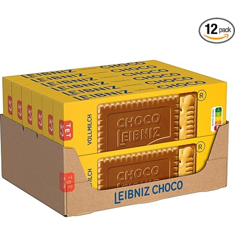 LEIBNIZ Choco Whole Milk, Pack of 12, Crispy Butter Biscuits Embedded in Delicate Milk Chocolate, Bulk Pack as Stock or for Sale (12 x 125 g)