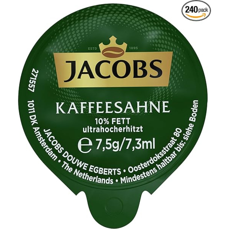 Jacobs Professional Coffee Creamer Bulk Pack of 240 Portion Packs of 7.5 g Condensed Milk (10% Fat)