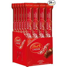 Lindt šokoladas LINDOR Viso pieno šokolado lazdelės | 24 x 38 g šokolado plytelės | Su minkštu tirpstančiu viso pieno šokolado įdaru | Šokoladinė dovana | Dovanų pakuotė