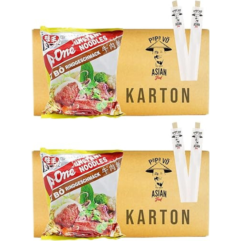 A-One Instant Noodle Soup Beef Flavour Mi Bo (Papa Vo) Pack of 60 (60 x 85 g)