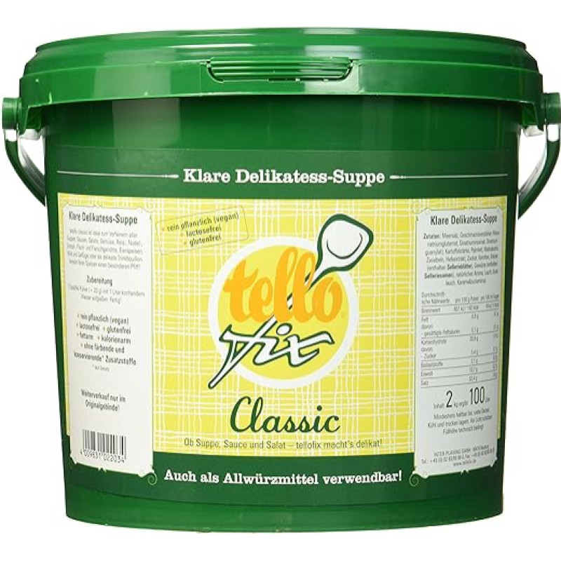 tellofix Classic Clear Delicacy Soup - Versatile Vegetable Broth, Can be Used as Universal Condiment for Refining - Low Calorie - 1 x 2000 g