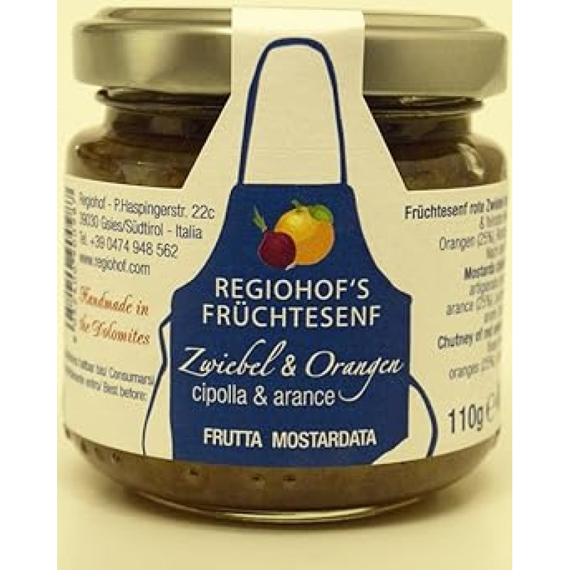 Vaisių garstyčių čatnis Raudonųjų svogūnų ir apelsinų garstyčios 110 g Regiohof