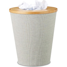 Relaxdays Round Bamboo Waste Paper Bin with Inner Bucket and Magnetic Lid 35 cm High, Natural/Grey