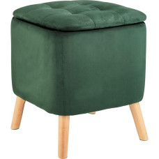 WENKO Velvet Stool with Wooden Legs, Versatile Stool with Hinged Lid, Extra Storage Space in Living Room, Bathroom & Bedroom, 36.5 x 41 x 36 cm, Velvet Cover Made of 100% Polyester, Green