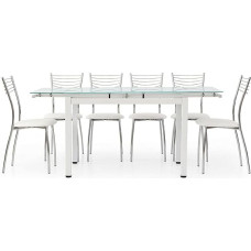 Stačiakampio formos valgomojo stalas, išplečiamas iki 170 cm Stiklo stalviršis, baltas metalinis rėmas su 2 30 cm prailgintuvais - Matmenys: 110 x 70 x 76 cm