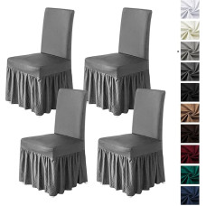molasofa Stuhlhussen für Esszimmer, 4er-Set, Stretch-Stuhlhussen mit Rock für Küche, Sitzschoner, Hochzeitsbankett, Dekoration, Kinder, Haustiere, Spandex-Stoff, waschbar (4 Stück, Hellgrau)