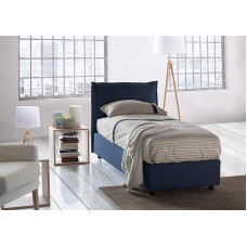 Talamo Italia Veronica Single Bed with Container, Made in Italy, Headboard and Fabric Cover, Side Opening, Includes Mattress 80 x 190 cm, Blue