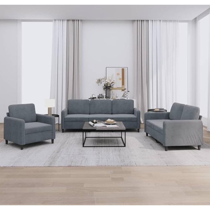 ZEYUAN 3201935 3 dalių sofos komplektas Tamsiai pilkas aksomas, poilsio sofa, sofos ir kušetės, poilsio sofa, sofa svetainei, sofa su
